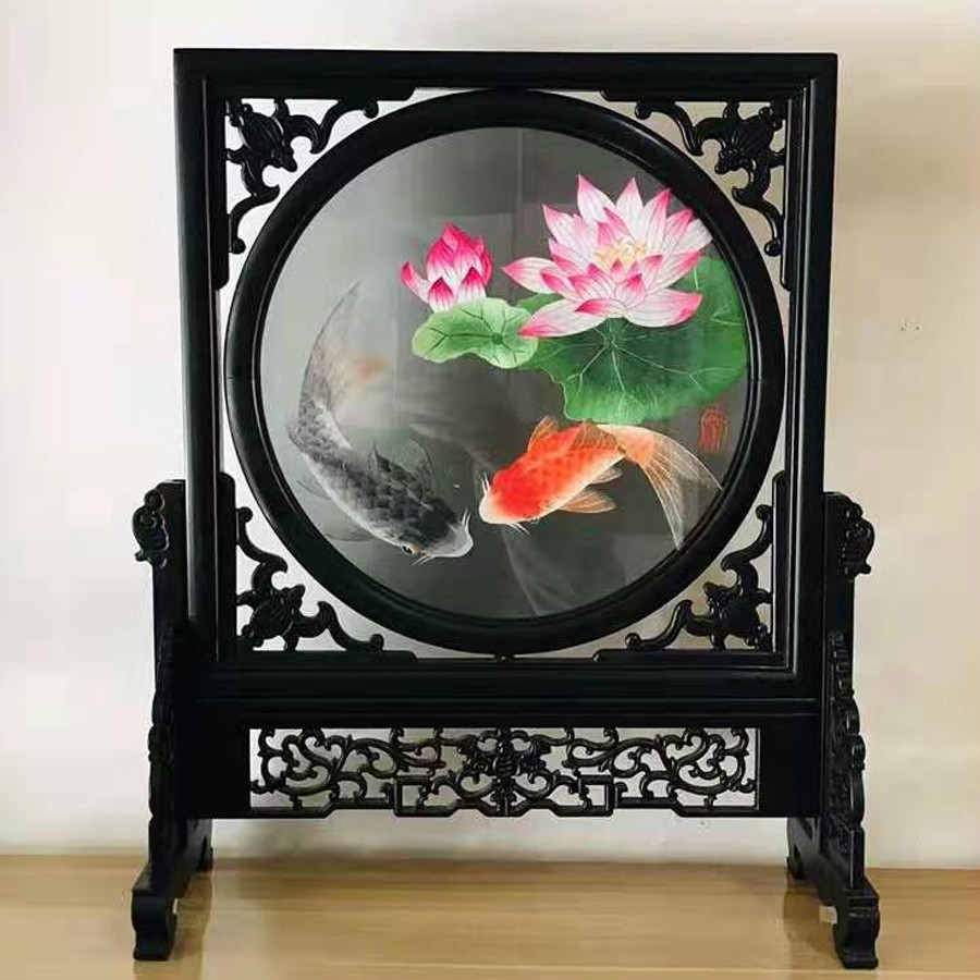 25紫光檀荷花锦鲤