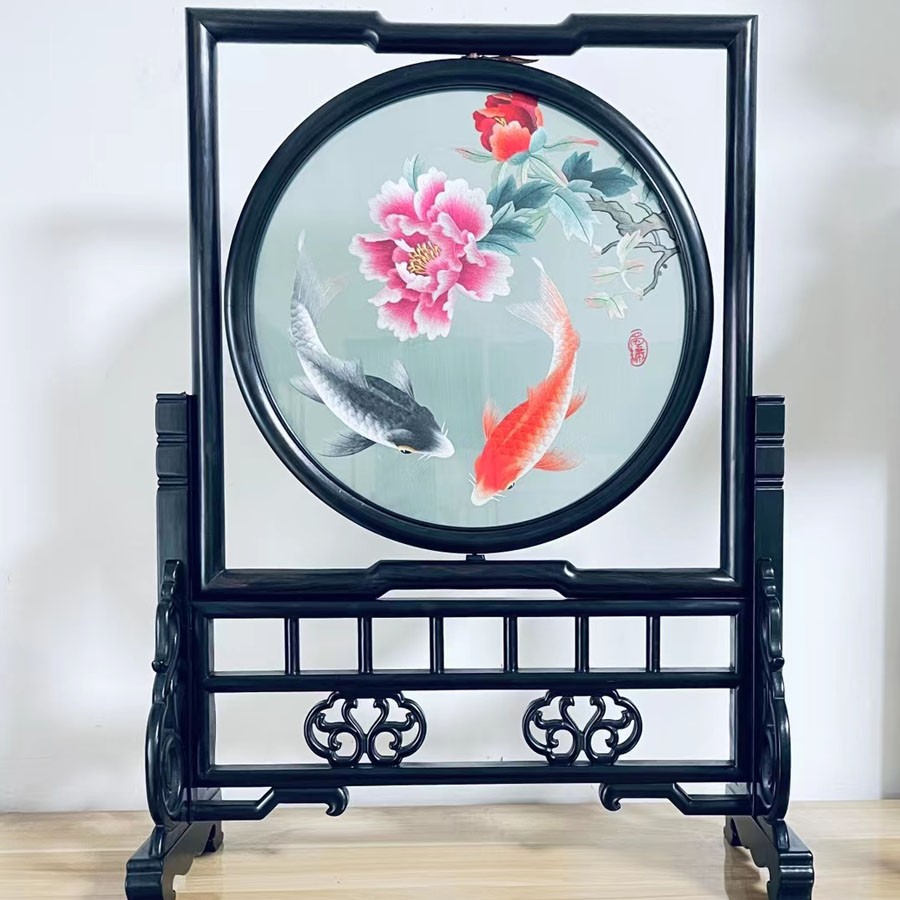新紫光檀25精品牡丹鲤鱼