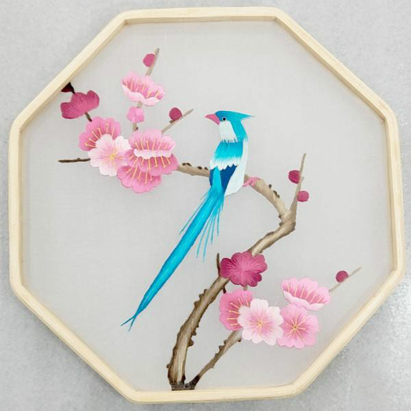 八边形竹框桃花鸟