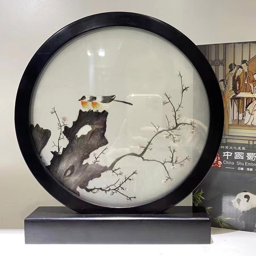 蜀绣平底双鸟图