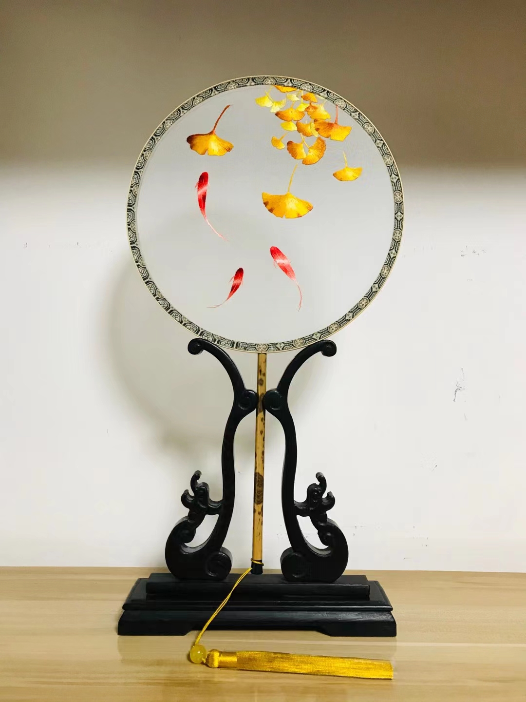 湘妃竹花鸟扇子
